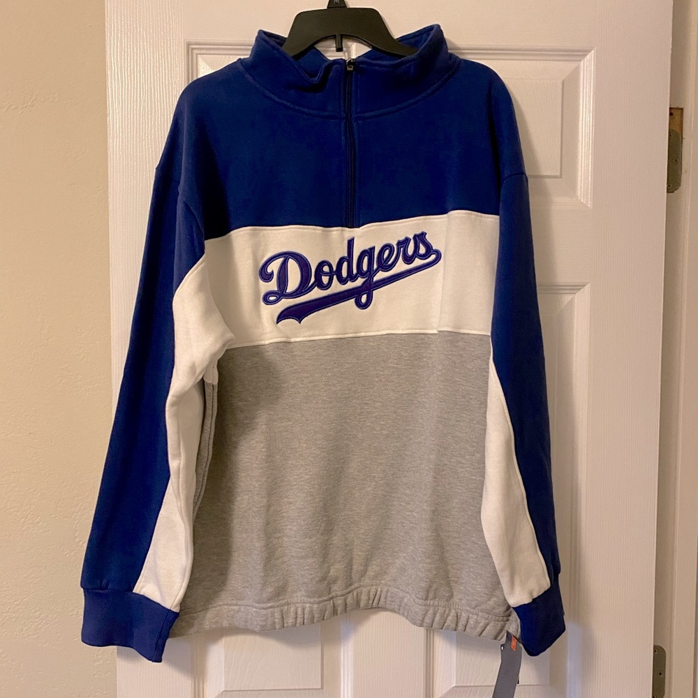 Womens Plus Size Dodgers Pullover Quarter Zip Sweatshirt 1X